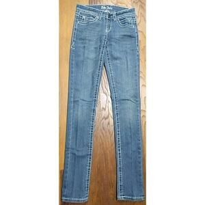 Kaba Women's Juniors Size 0 Blue Skinny Medium Wash Cotton Blend Stretch Jeans